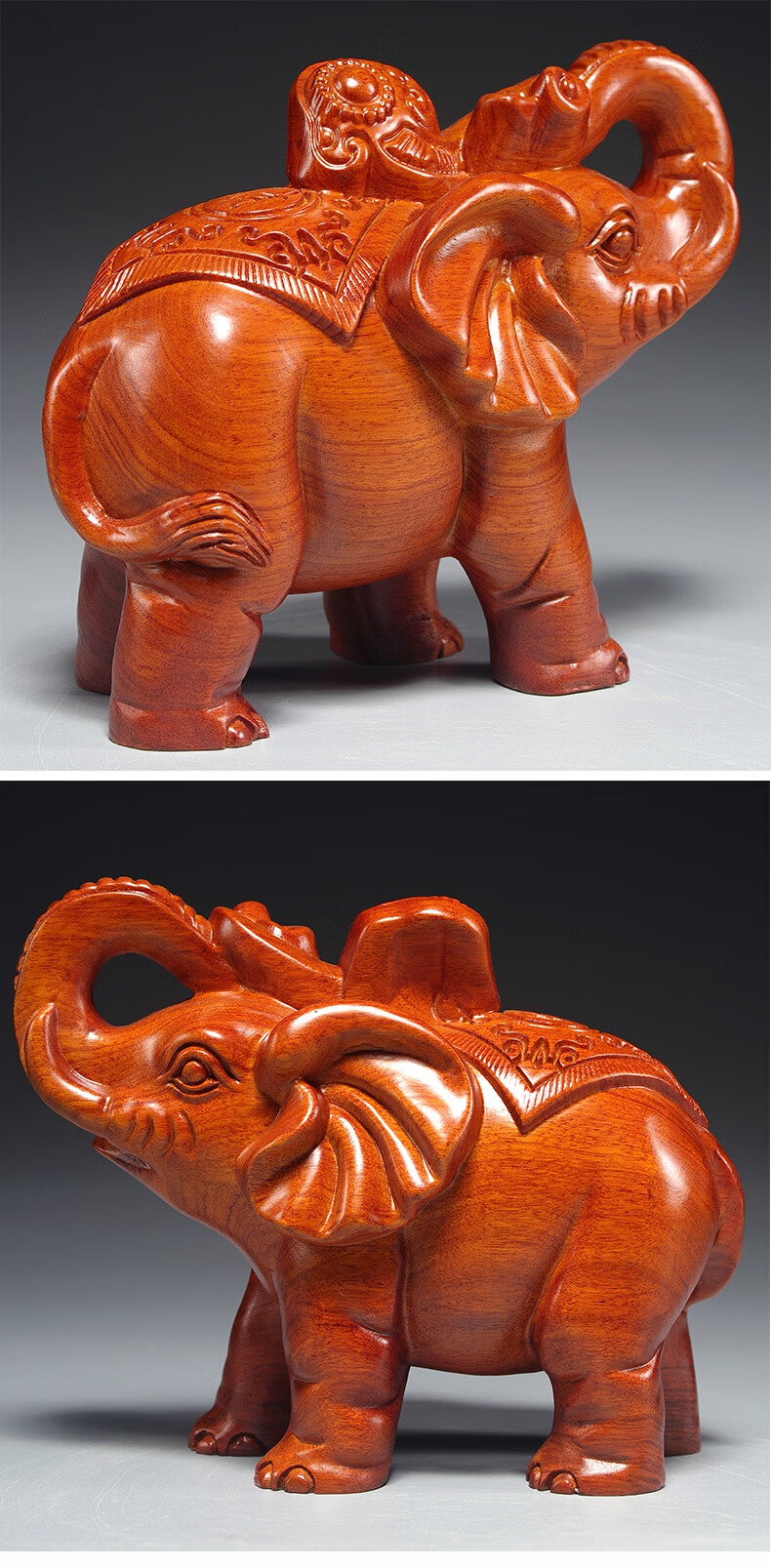 仙莱阁花梨木雕大象摆件一对木象家居办公室玄关装饰工艺品开业新居