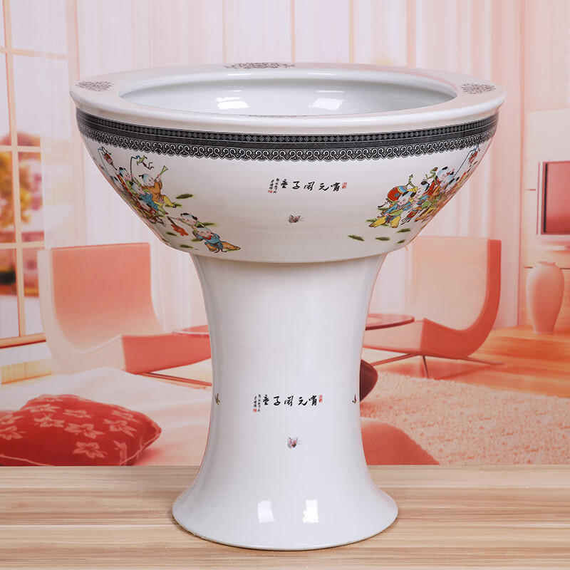 墨绩 鱼缸底架 底柜 陶瓷鱼缸景德镇瓷底座创意金鱼缸高脚水浅乌龟缸