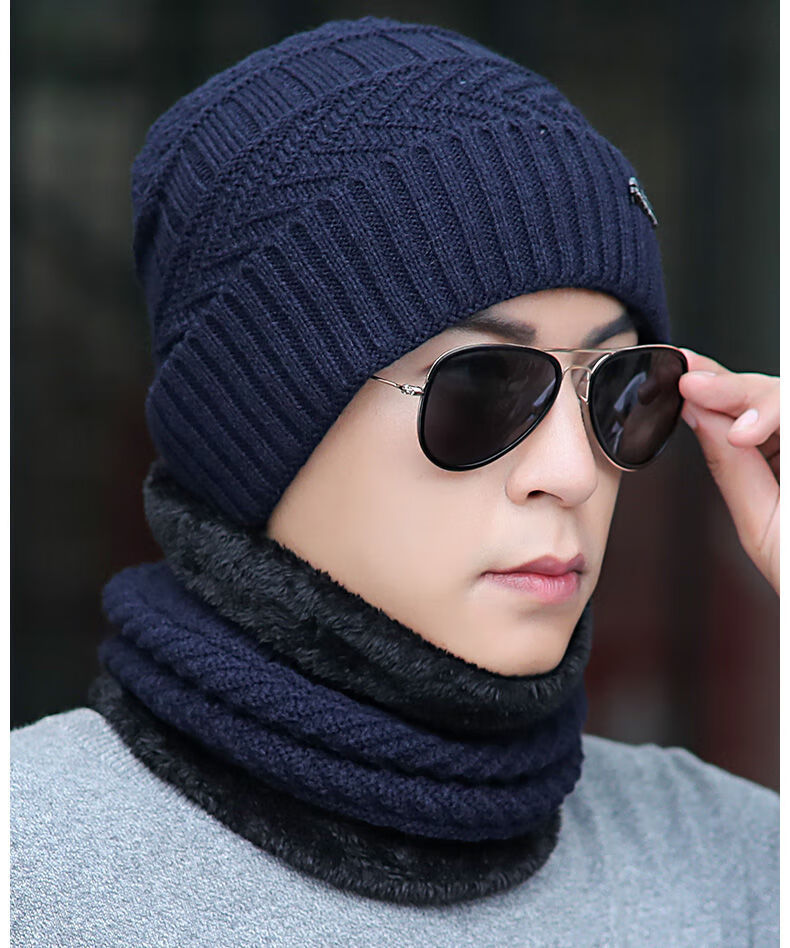 潮流男生保暖冷冬帽男式冬季极寒毛线帽乐卉tm061咖啡两件装帽子围脖