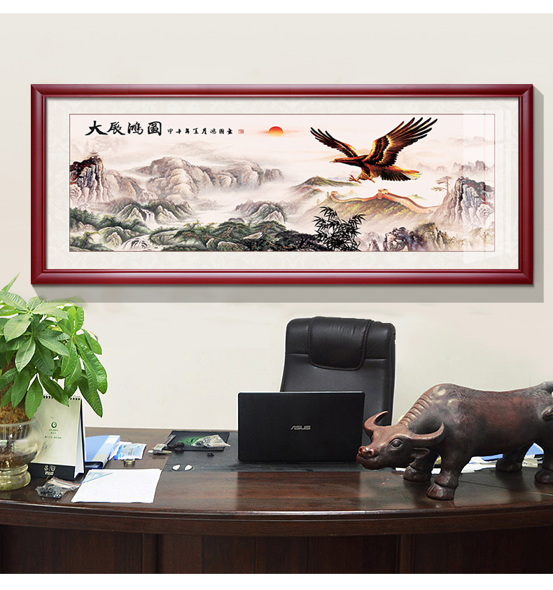 新中式公司办公室大展鸿图装饰画客厅山水画壁画书房