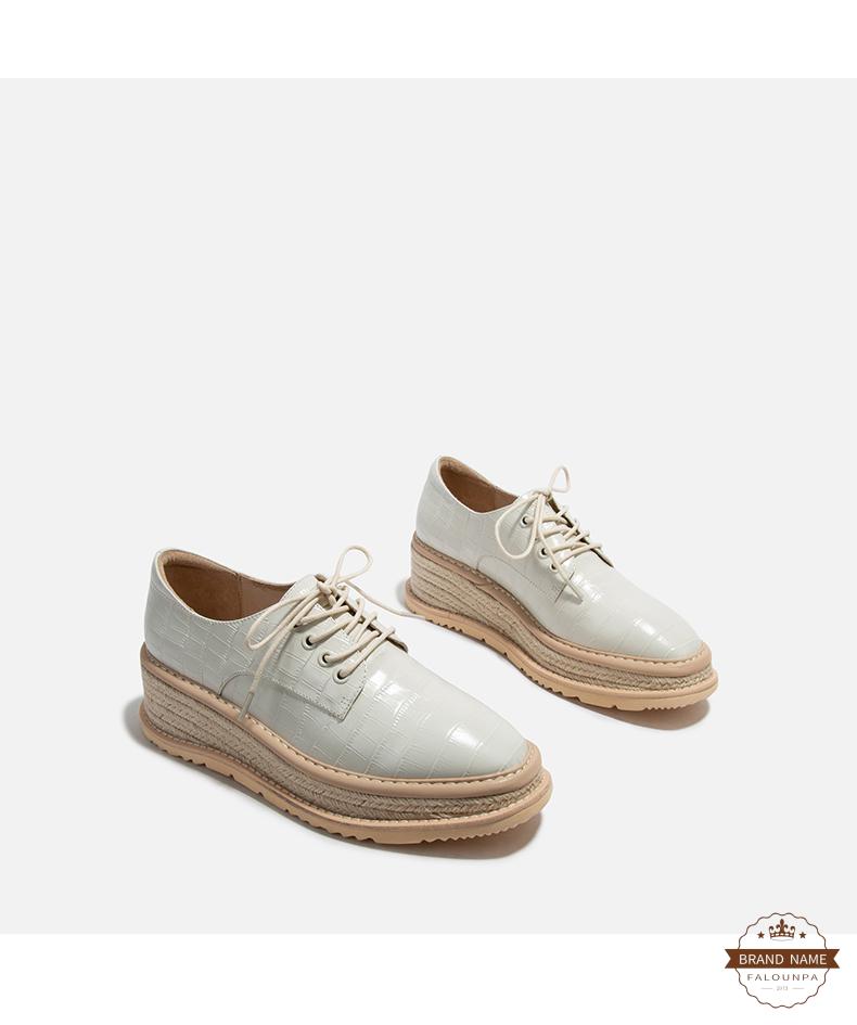 法朗派(falounpa)品牌2020春款女单鞋松糕厚底鞋英伦风休闲鞋 杏色 35