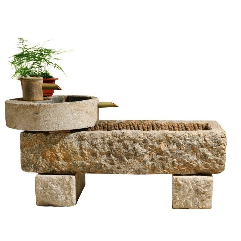 青石牛槽鱼缸马槽流水老旧石槽水景大型风水摆件庭院水槽喷泉 款式9