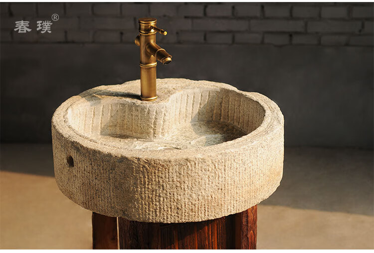 老石槽水槽中式洗手盆柜组合室外石头旧石槽户外庭院洗手池m 单龙头