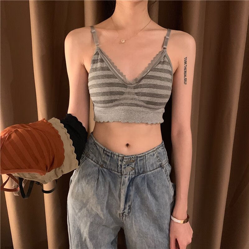 运动平胸内衣女小胸聚拢无钢圈美背文胸背心式高中少女胸罩灰色均码