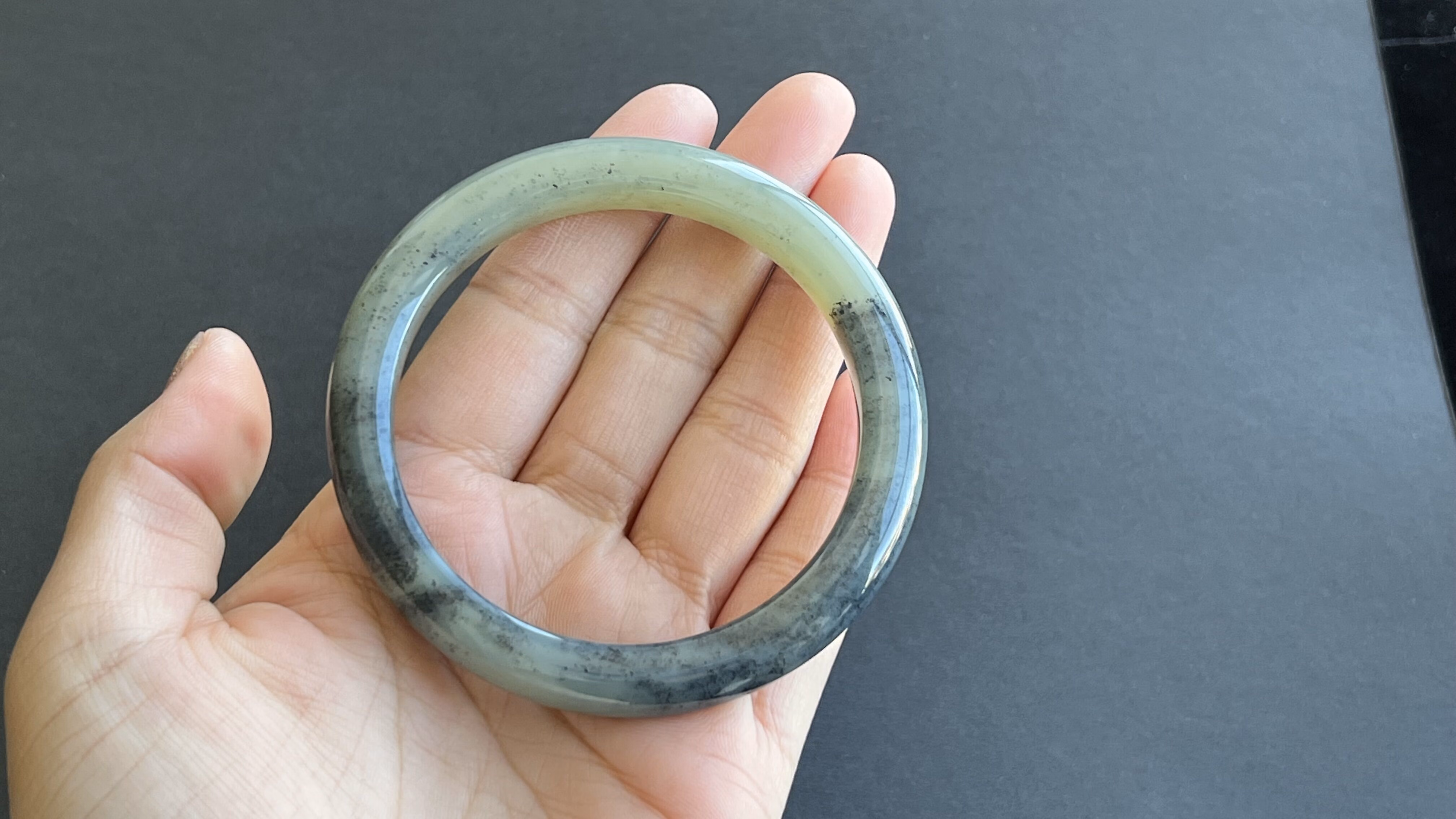 梦莹 天然和田玉新疆青花平安镯 点墨子宽条女款厚实款特色水墨丹青细