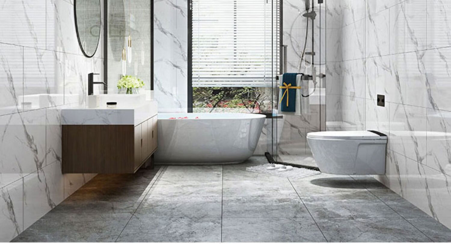 瓷砖贴片卫生间仿大理石墙贴40x80瓷砖防水浴室厨房墙面翻新加厚墙纸