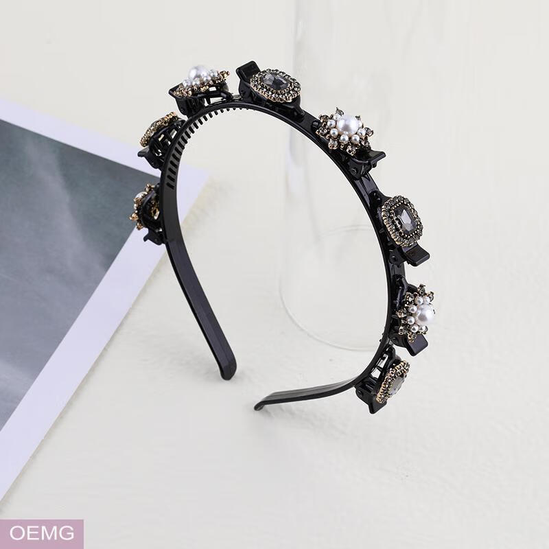 oemg 发夹顶夹刘海固定神器夹碎发带齿防滑编发镶钻头箍造型夹子发箍