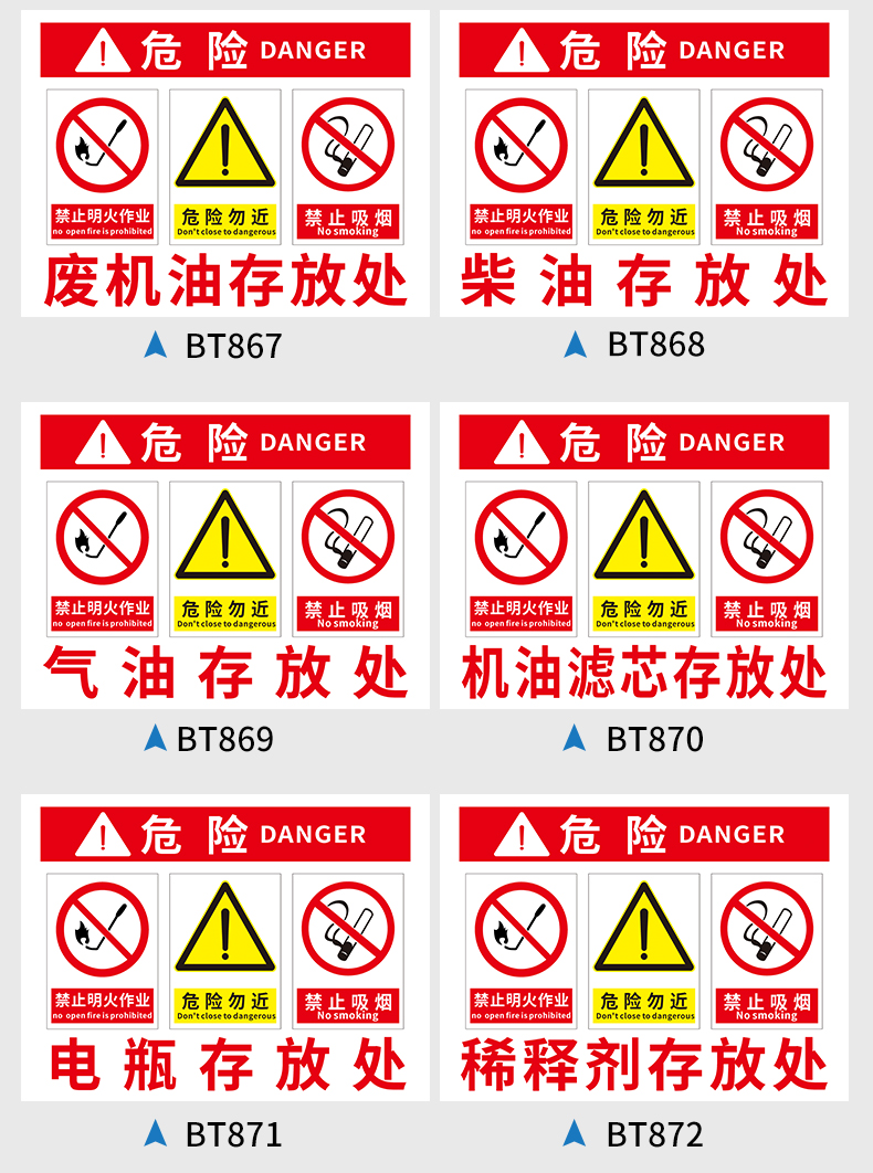 加油站警示禁止明火作业警告危险勿近告知禁止吸烟标识标牌标志bt871