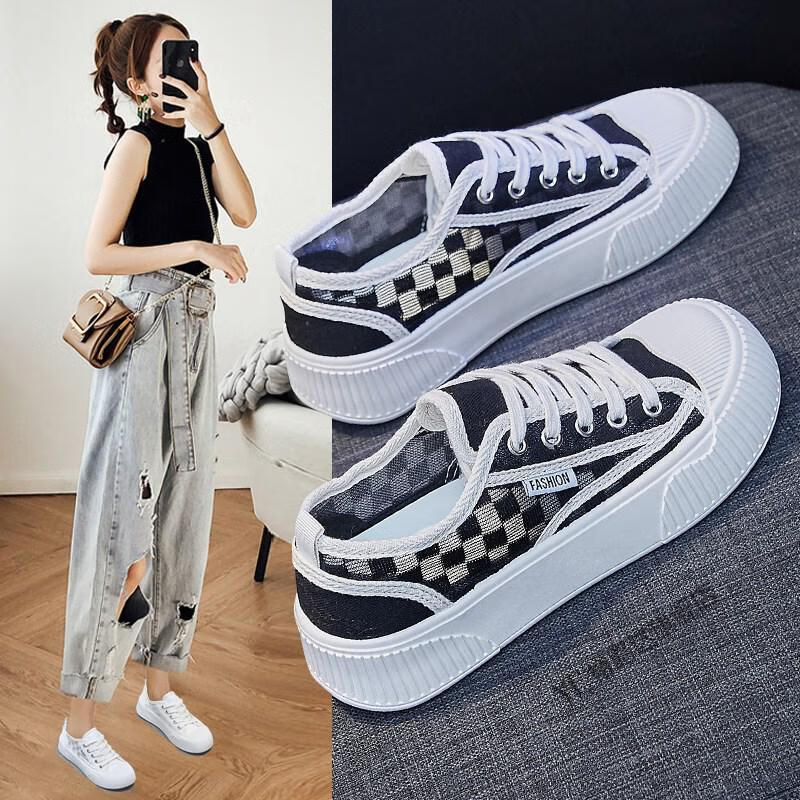 yobn优步网面踩屎感帆布鞋女2022夏季新款学生跑步板鞋透气街拍鞋抖音