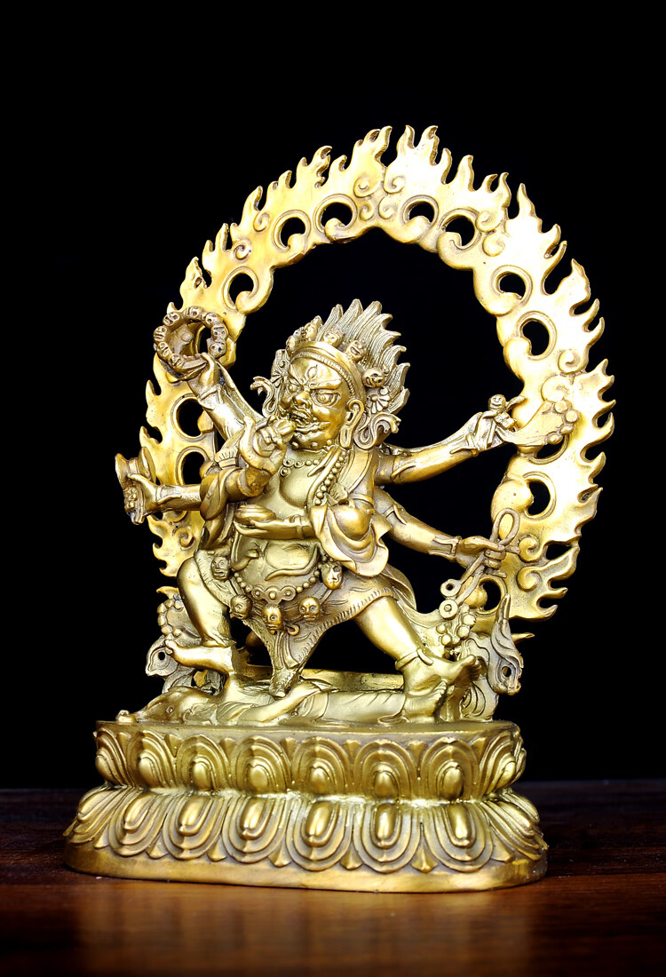 六臂玛哈嘎拉财神像纯铜佛像密宗护法神尼泊尔铜像供奉摆件深紫色仿古