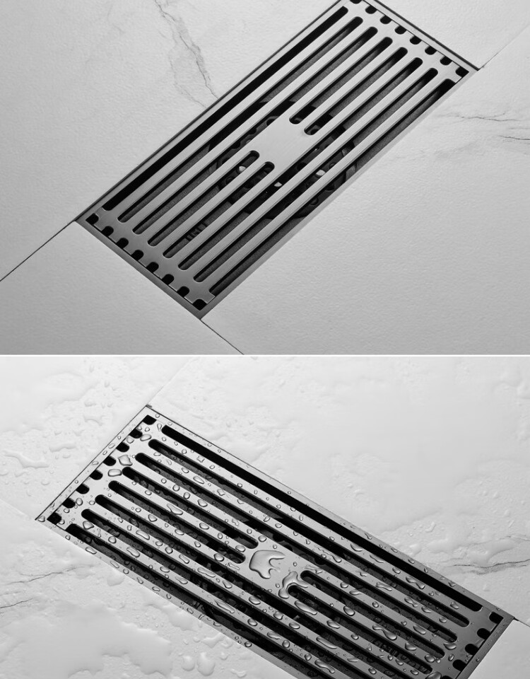 地漏防臭纯铜地漏厕所枪灰色全铜器长条隐形磁悬浮卫生间洗衣机两用