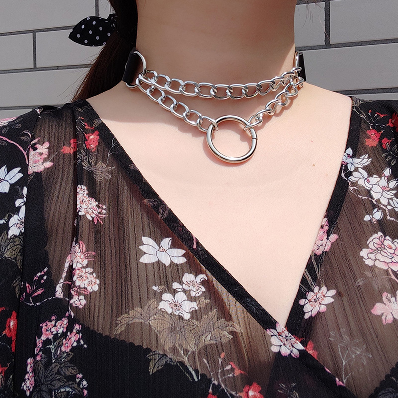 奢浮皮质柳钉颈带黑色爱心项圈颈圈锁骨链项链铃铛女朋克颈环cos爱心
