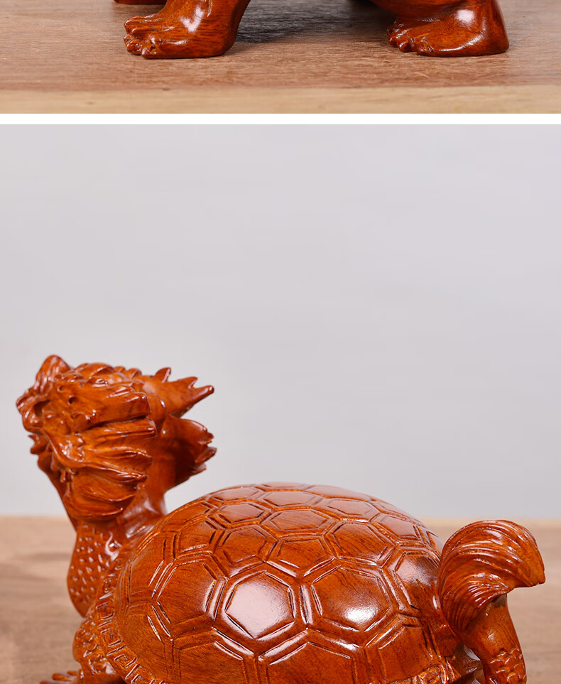 唐砖花梨实木雕刻龙龟摆件木头根雕龙头龟玄武红木家居电视柜装饰礼品