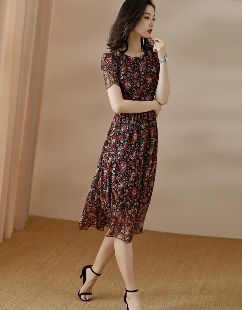 纪诗哲轻奢品牌连衣裙女2020夏季新款女装裙子气质淑女碎花裙中长款