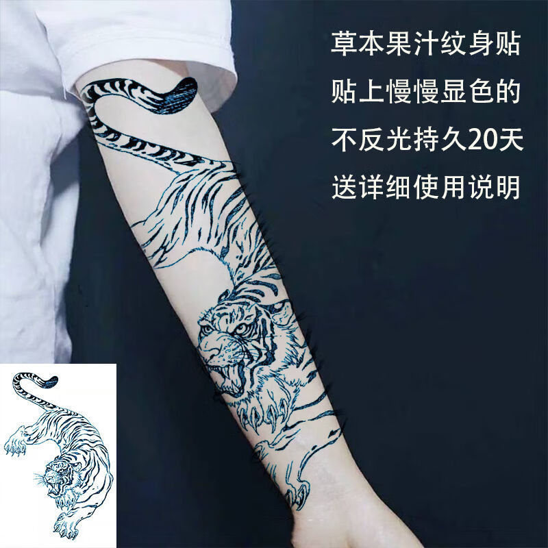 新品草本纹身贴社会草本果汁锦鲤花臂赵云割线八旗赵子龙防水纹身贴