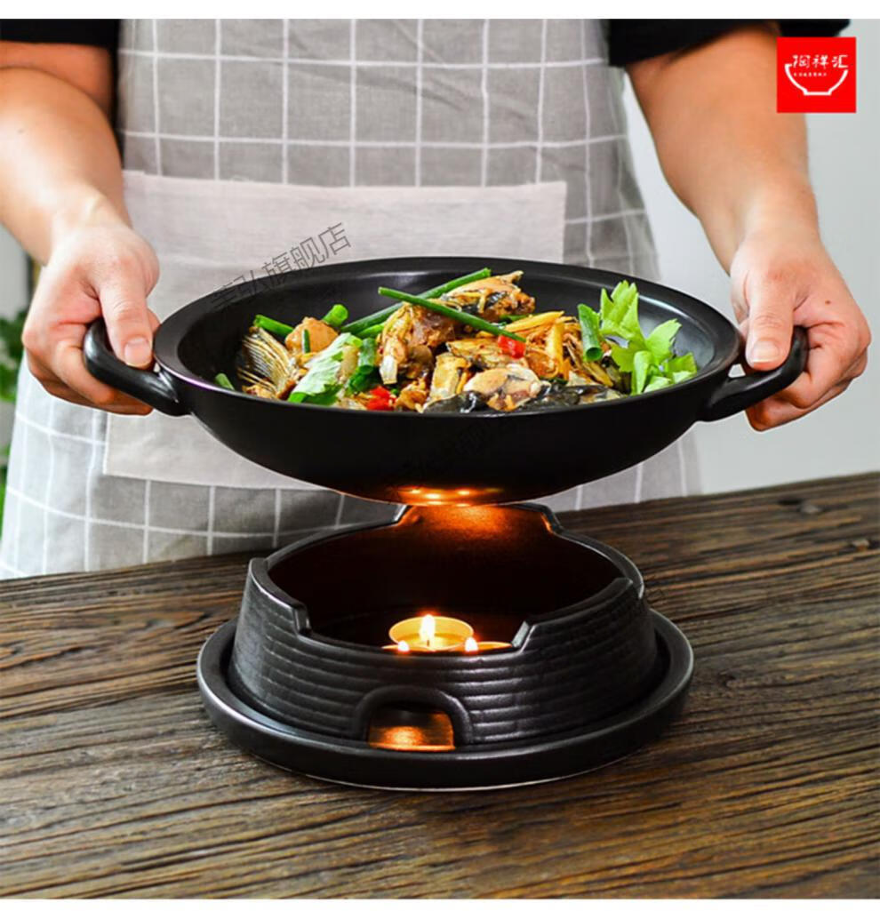 保温创意蜡烛菜盘汤锅陶瓷砂锅圆形餐厅餐具双耳明炉大号长城明炉底座