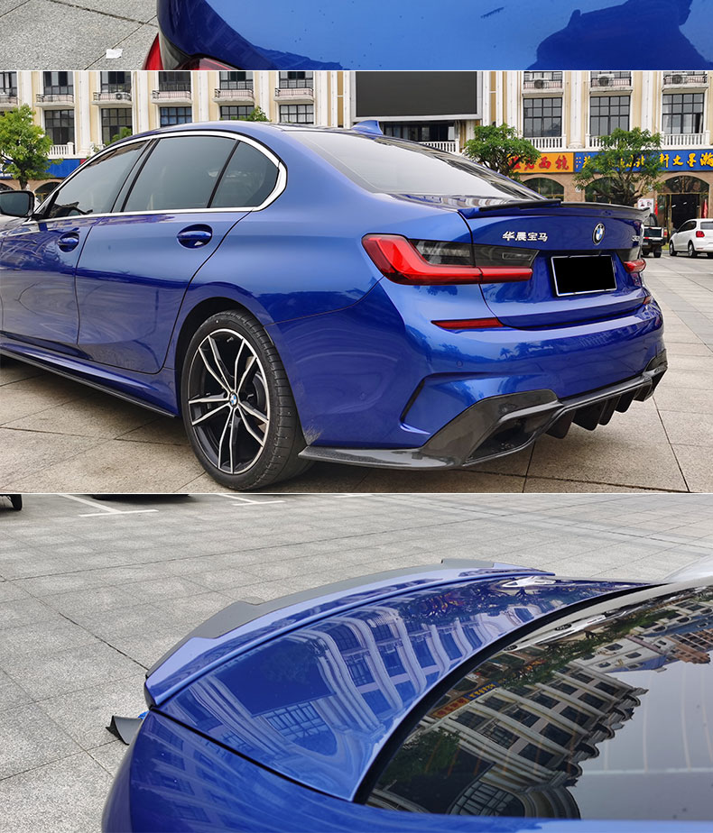 宝马新3系尾翼狼炎款真碳纤维320li525i改免打孔定风压翼树脂尾翼