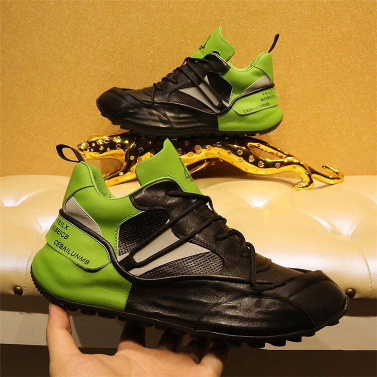 书然星男鞋雪狸严选男鞋冬季皮男鞋平底鞋霜魄2119绿色比运动鞋偏大一