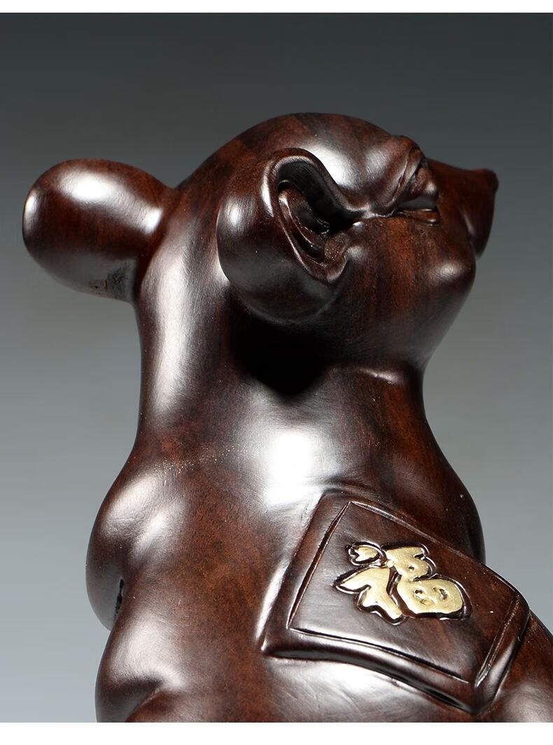 亿萨黑檀木雕老鼠摆件十二生肖花梨木质鼠家居装饰工艺品开业礼 花梨