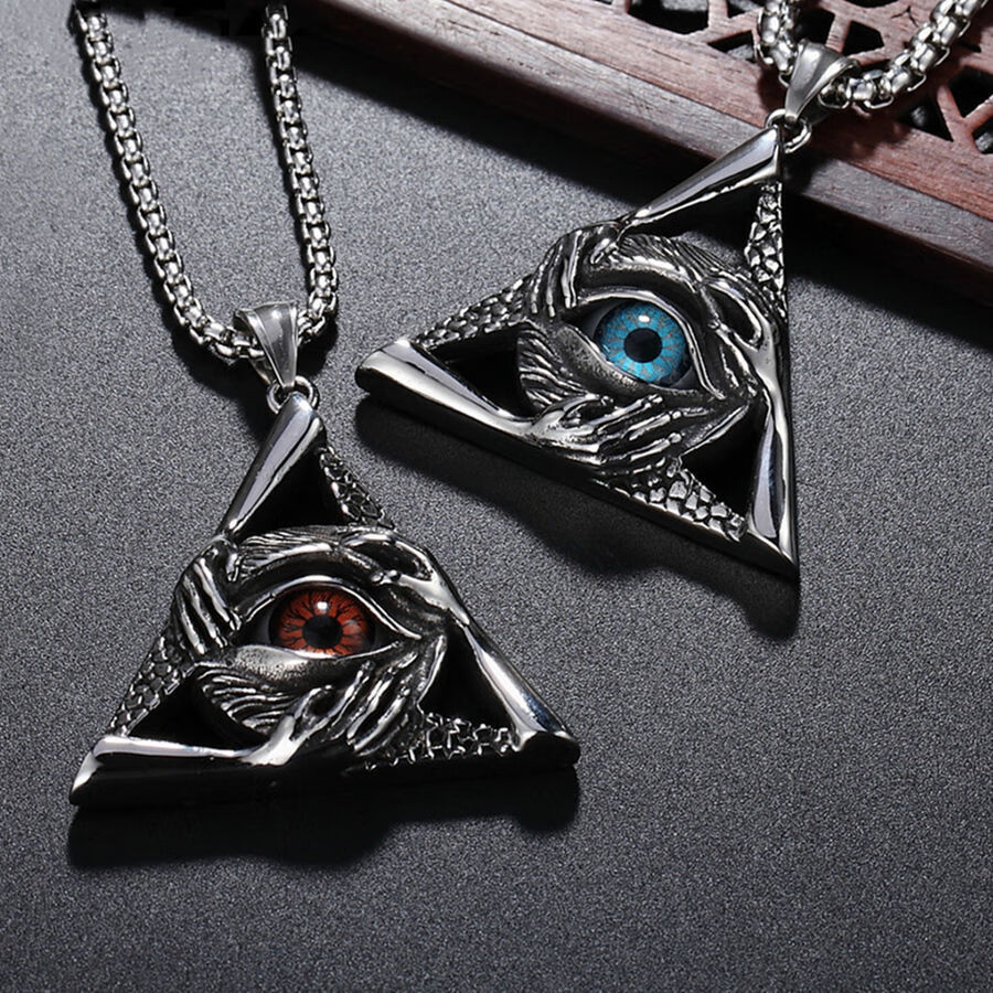 fazu法族全知上帝之眼钛钢项链复古个性霸气红蓝眼球潮人男女毛衣项链