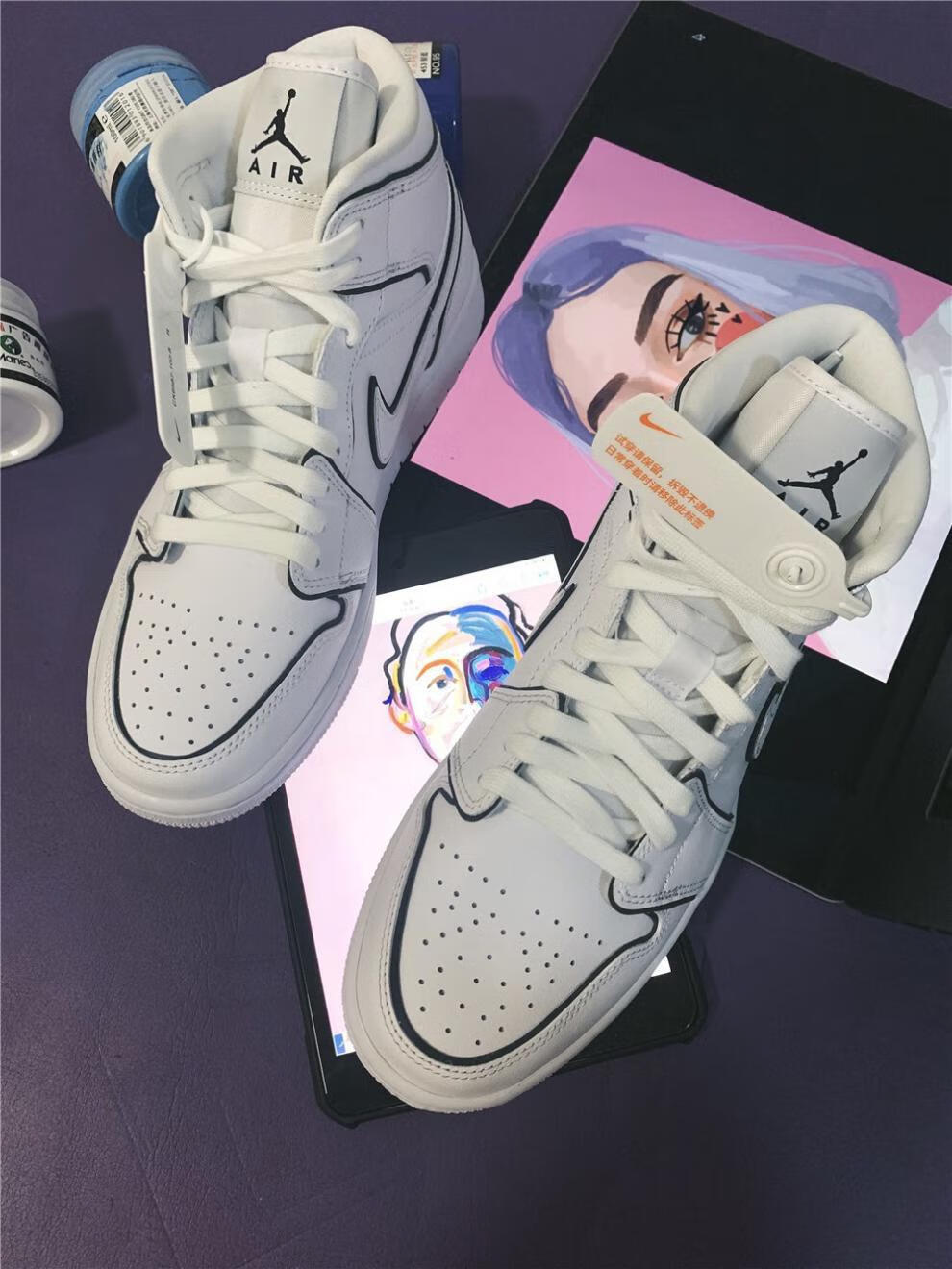 ai 1mid二次元 炫光手稿 3m反光篮球鞋 现货aj1反光二次元 36【图片
