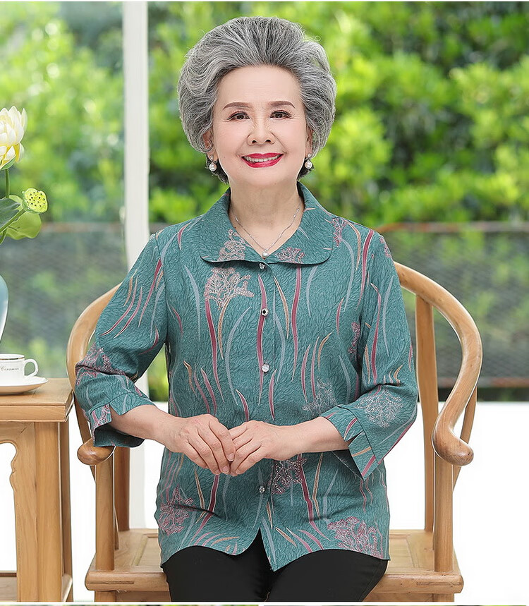 老年人夏季服装夏装女套装衬衫中袖妈妈婆婆女式上衣60-70岁老太太80