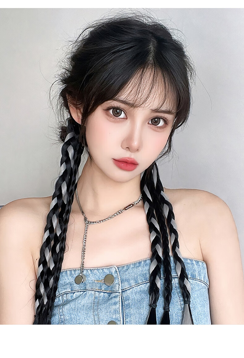 挑染拳击辫假发甜酷女孩自然麻花长辫网红鱼骨辫假发女高马尾辫子自然