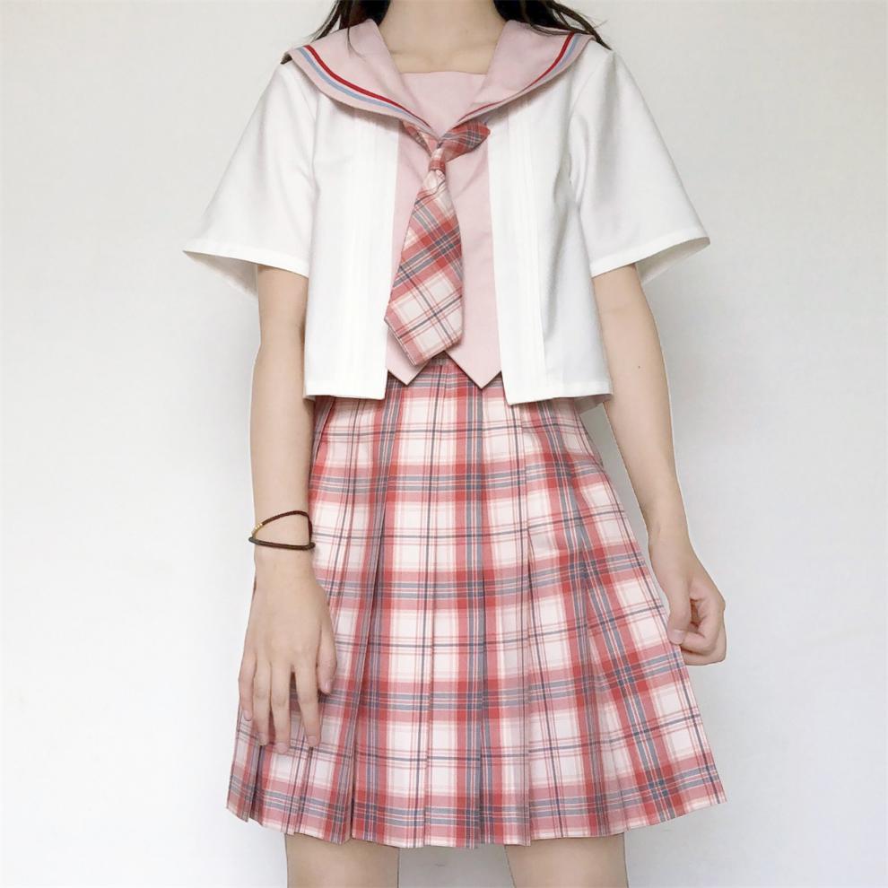 百皱裙 短裙 k制服百搭学院风少女短裙正统格裙百褶裙半身裙夏 领结