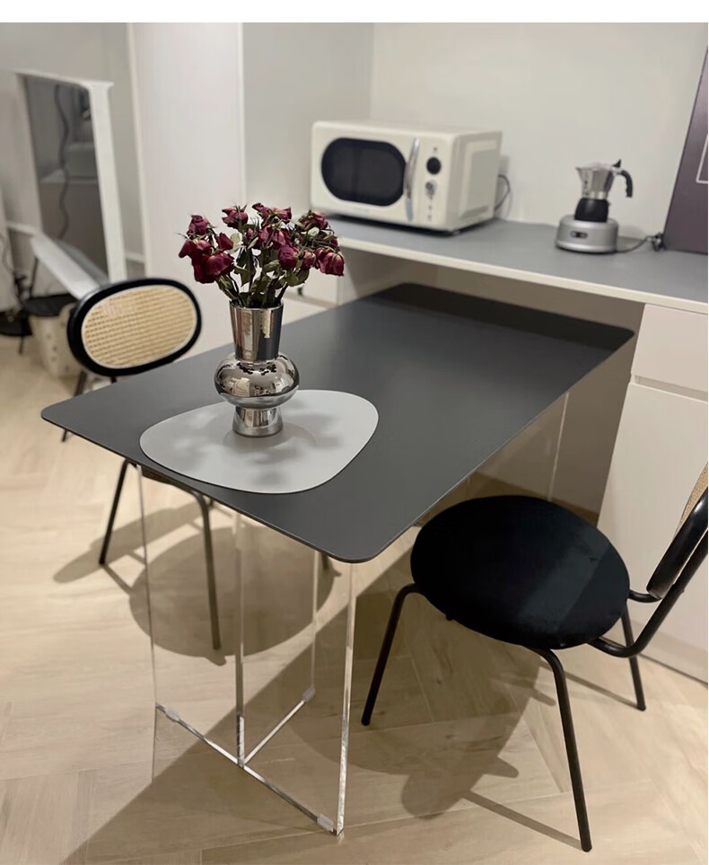 倒台餐桌一体岛台餐桌一体悬浮岩板白色极简亚克力设计师小户型家用