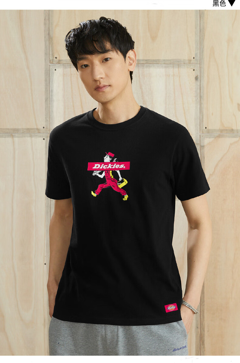 dickiest恤 男22春夏纯棉简约休闲卡通印花logo舒适上衣t恤dk010369 