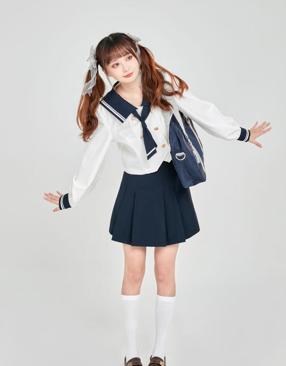 御茶家云泽高水手服长短袖jk制服套装上衣日系原创学院风夏季款 白色