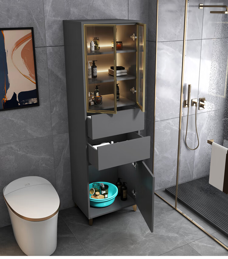 迪斯普麦轻奢智能感应浴室边柜现代简约实木立柜卫生间置地厕所储物