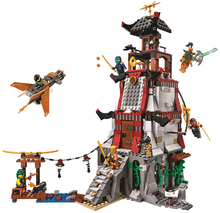 难度3幻影忍者飞天海盗围攻灯塔保卫机甲人仔拼装积木男孩玩具飞天