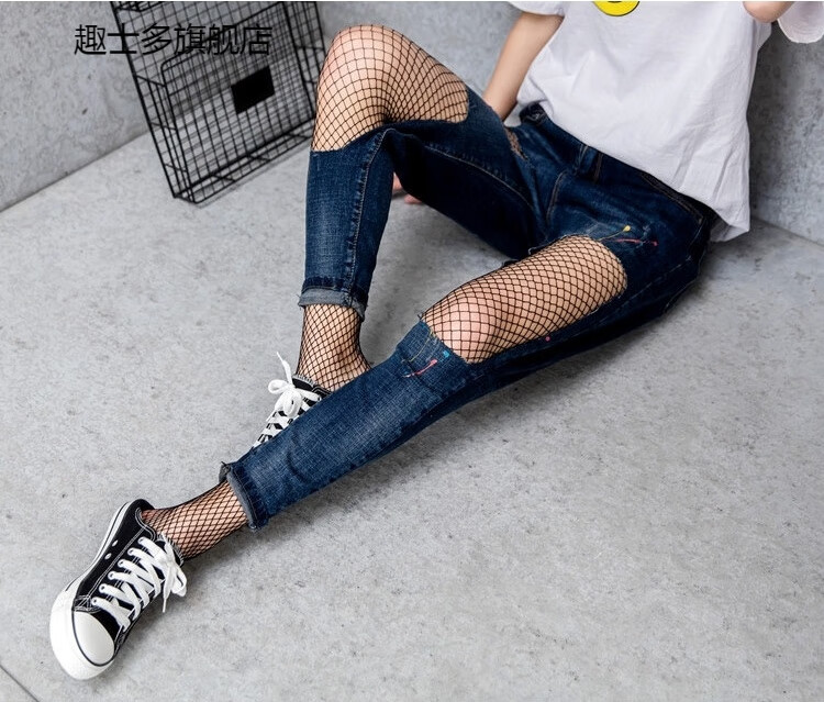 鱼网袜渔网袜连裤袜女黑色镂空包臀鱼网袜性感日系网格丝袜长 紫罗兰