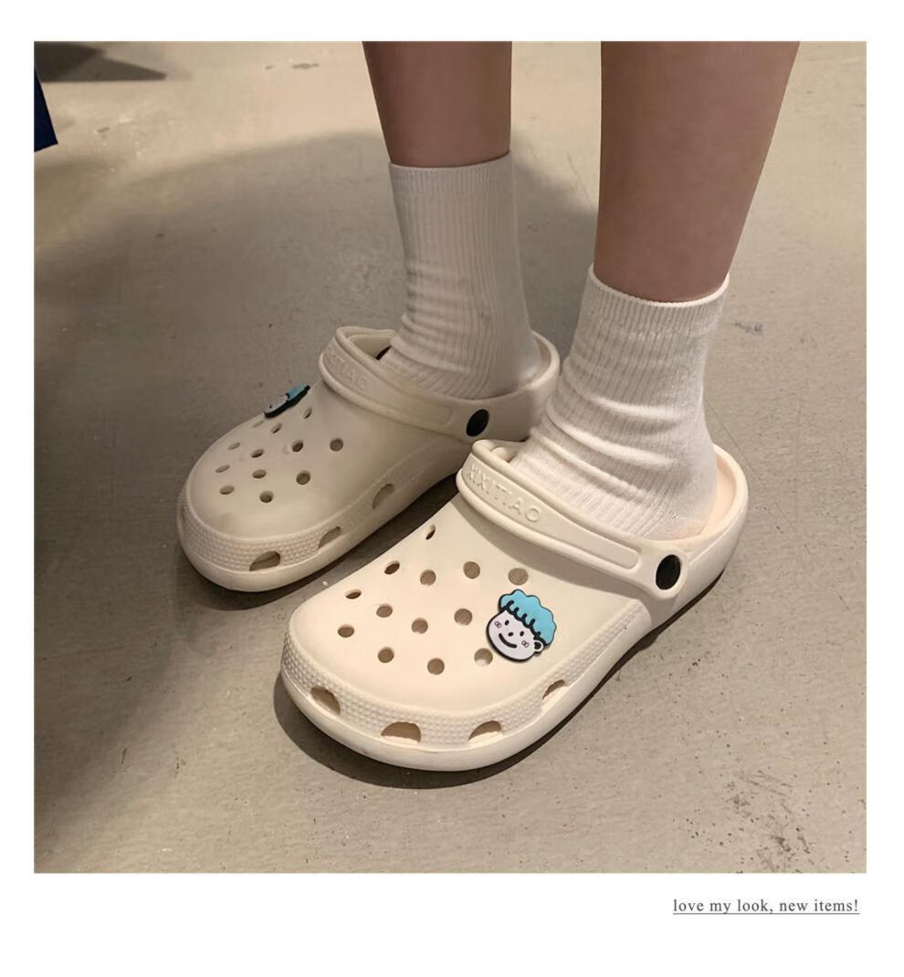 时尚新品鞋靴青少女生拖鞋洞洞鞋初中生高中生不露趾托鞋护士女可爱