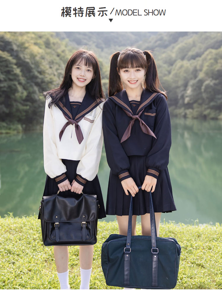 原创正版jk制服裙日系长袖校服春秋水手服学院风套装班 米黄色短袖