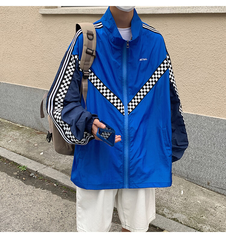 clawmoney棋盘格防晒衣男夏季潮牌港风外套宽松薄款大码防晒服白色m