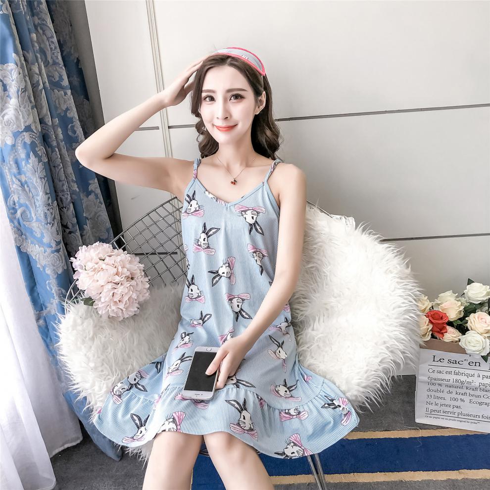 夏季新款吊带纯棉睡裙女韩版薄款学生睡衣大码性牛奶丝感家居服 鸿
