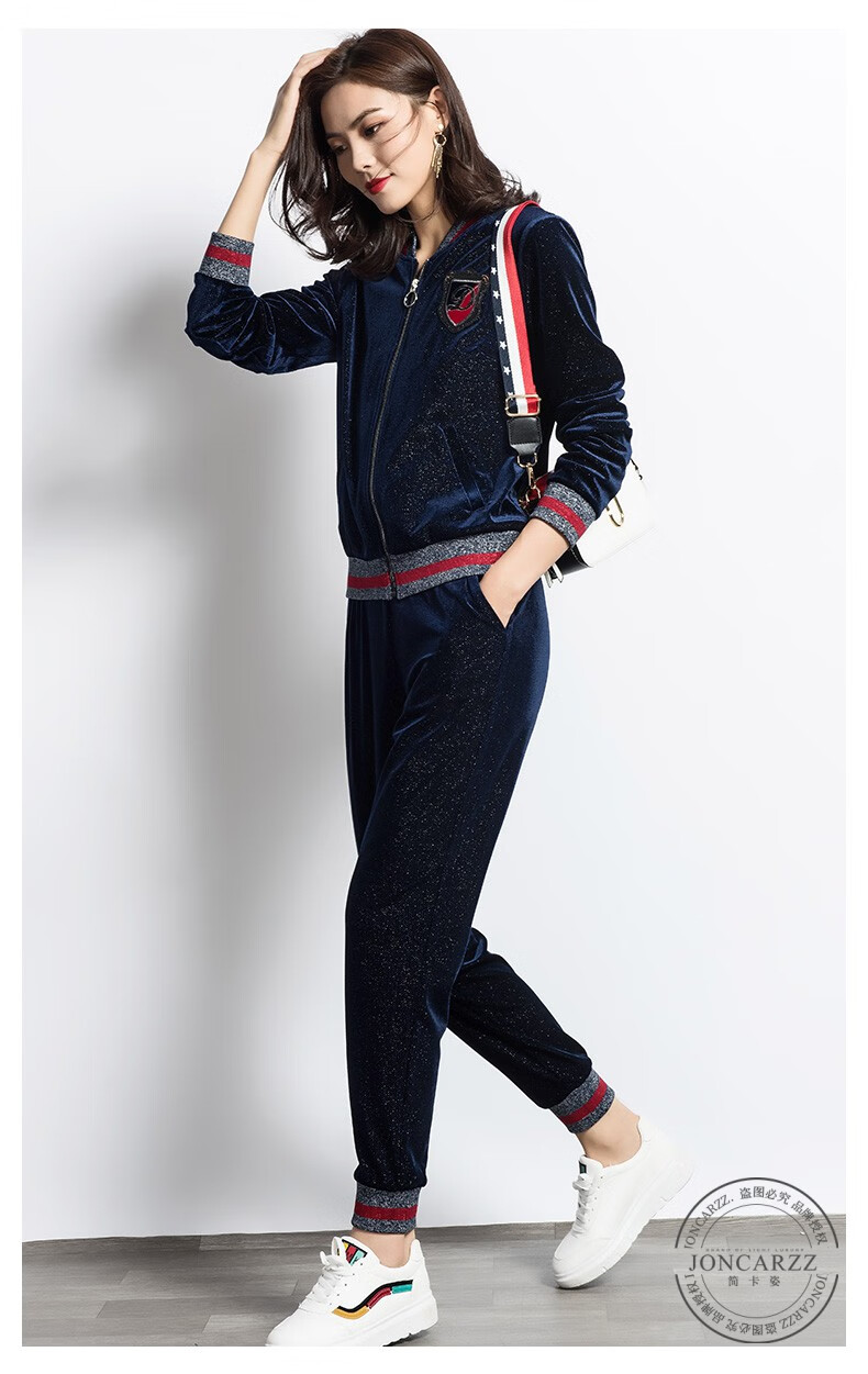 joncarzz品牌金丝绒套装女春秋2020新款春季新棒球服洋气开衫夹克运动