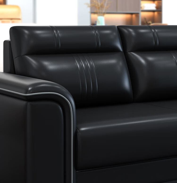皮沙发简约现代接待室洽谈三人位沙发办公室茶几组合套装三人位黑色