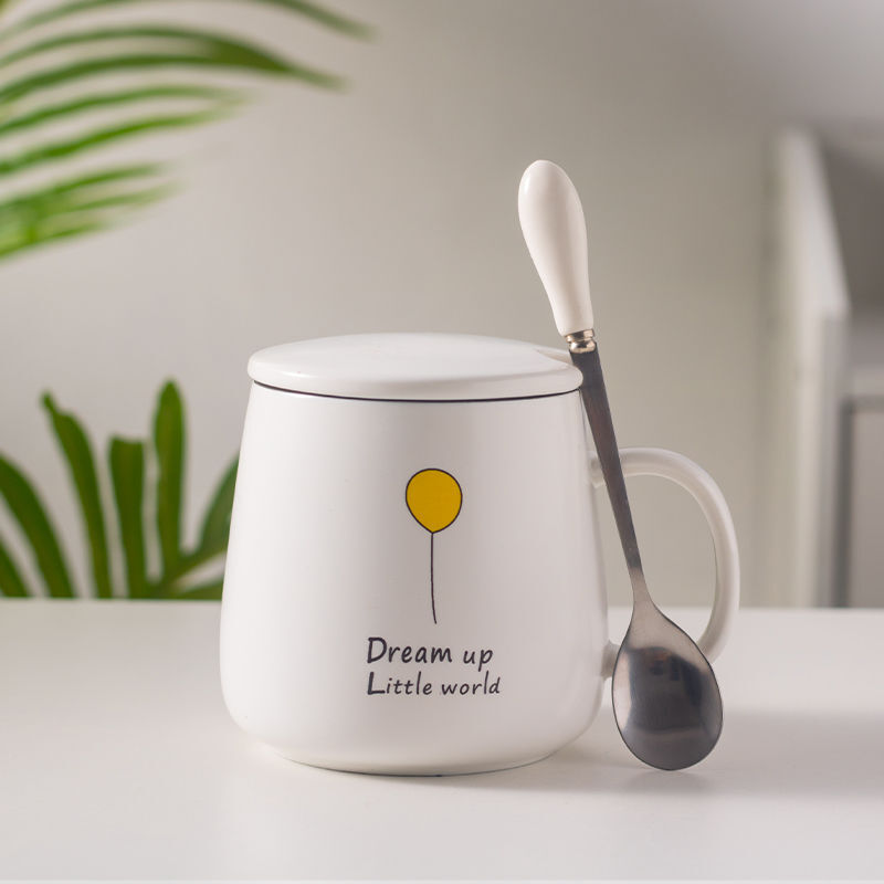 一立陶瓷杯带盖杯子杯子女男咖啡杯茶杯喝水杯子家用陶瓷杯子带盖勺