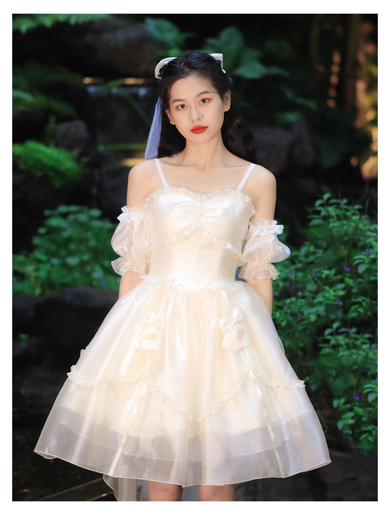 {奢侈高端}lolita轻花嫁婚纱裙子夏日常洛丽塔闺蜜礼服白色仙女连衣裙