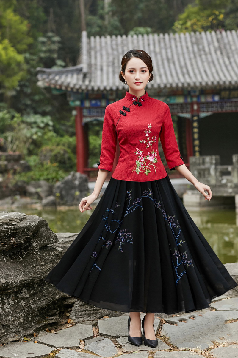 慕芭琪民族风唐装旗袍上衣女春夏改良修身古典中式汉服女刺绣复古风