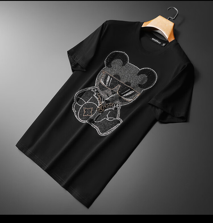 cn lv意大利国际轻奢侈品大牌欧货轻奢潮流ins小熊烫钻短袖t恤男夏季