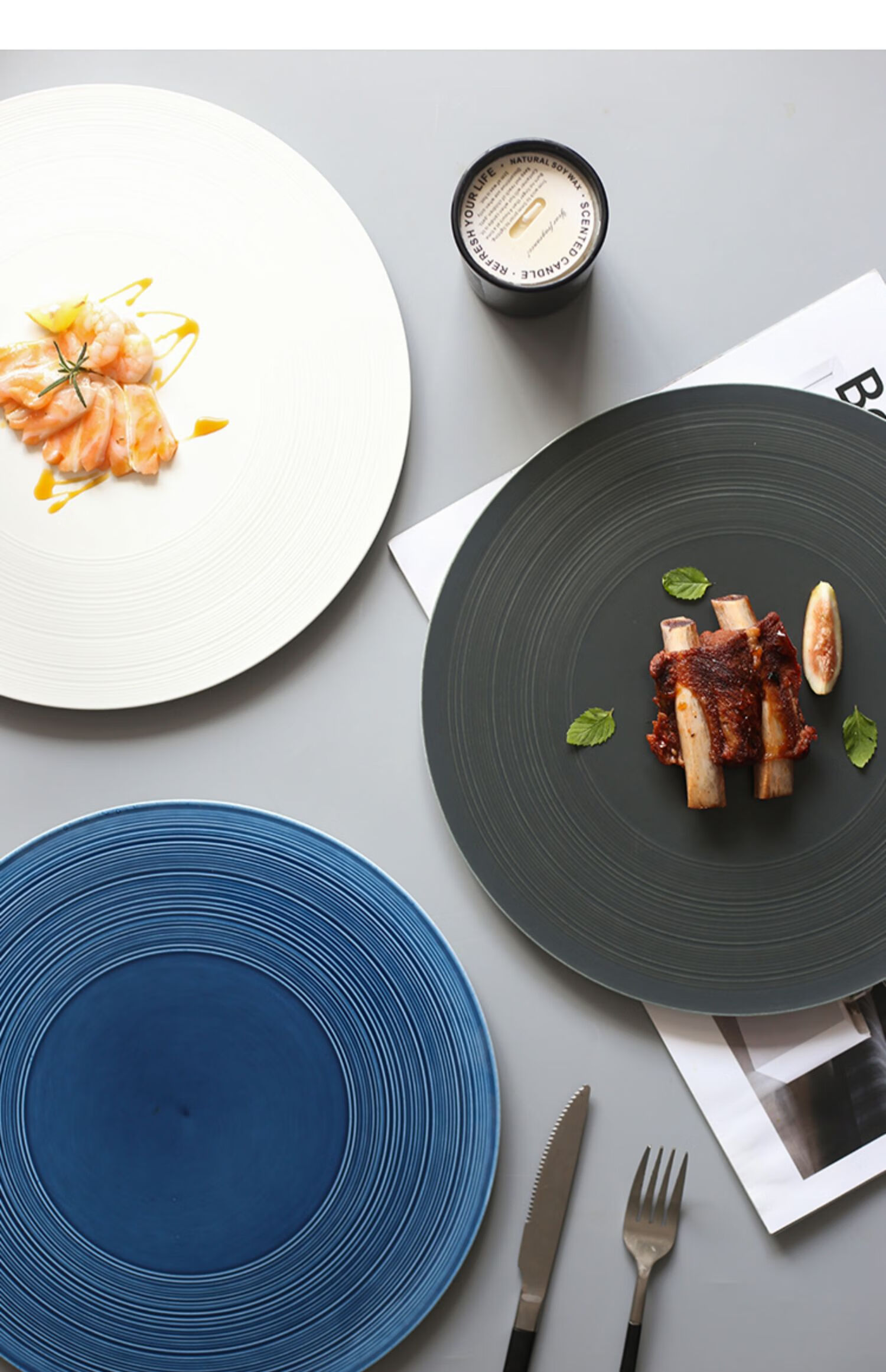 北欧陶瓷牛排盘平板菜盘圆形西餐厅盘子托盘摆盘意面盘创意西餐盘平板