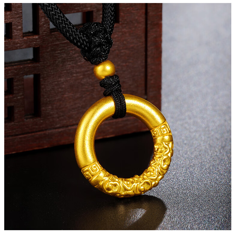 999足金平安扣金箍圈黄金素圈红玛瑙吊坠相思项链红豆本命年情侣 足金