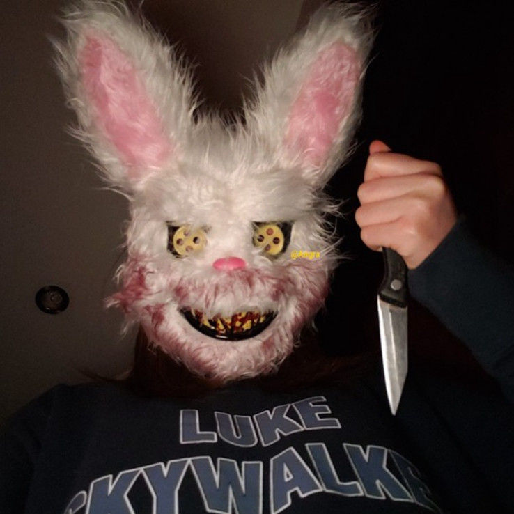 现货直发音同款万圣节血腥兔子毛绒面具万圣节鬼节恐怖面具可爱兔子