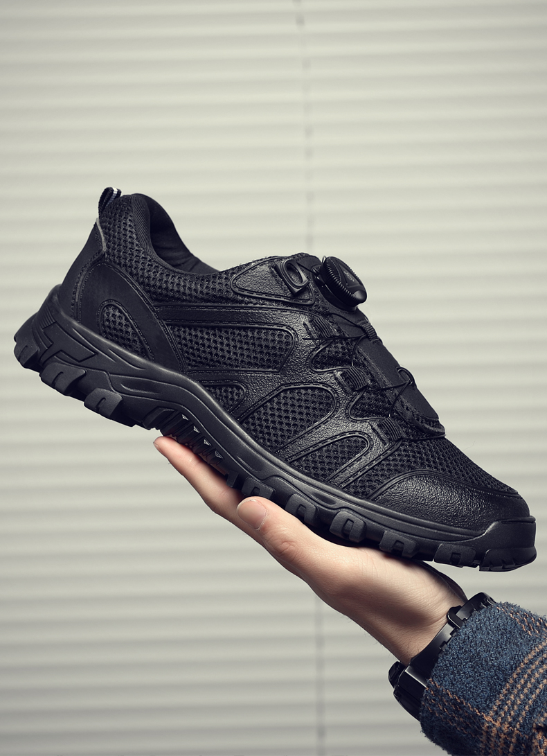 旋转纽扣鞋 旋钮鞋夏季网面透气战术鞋3秒穿脱旋钮男运动作训练低帮