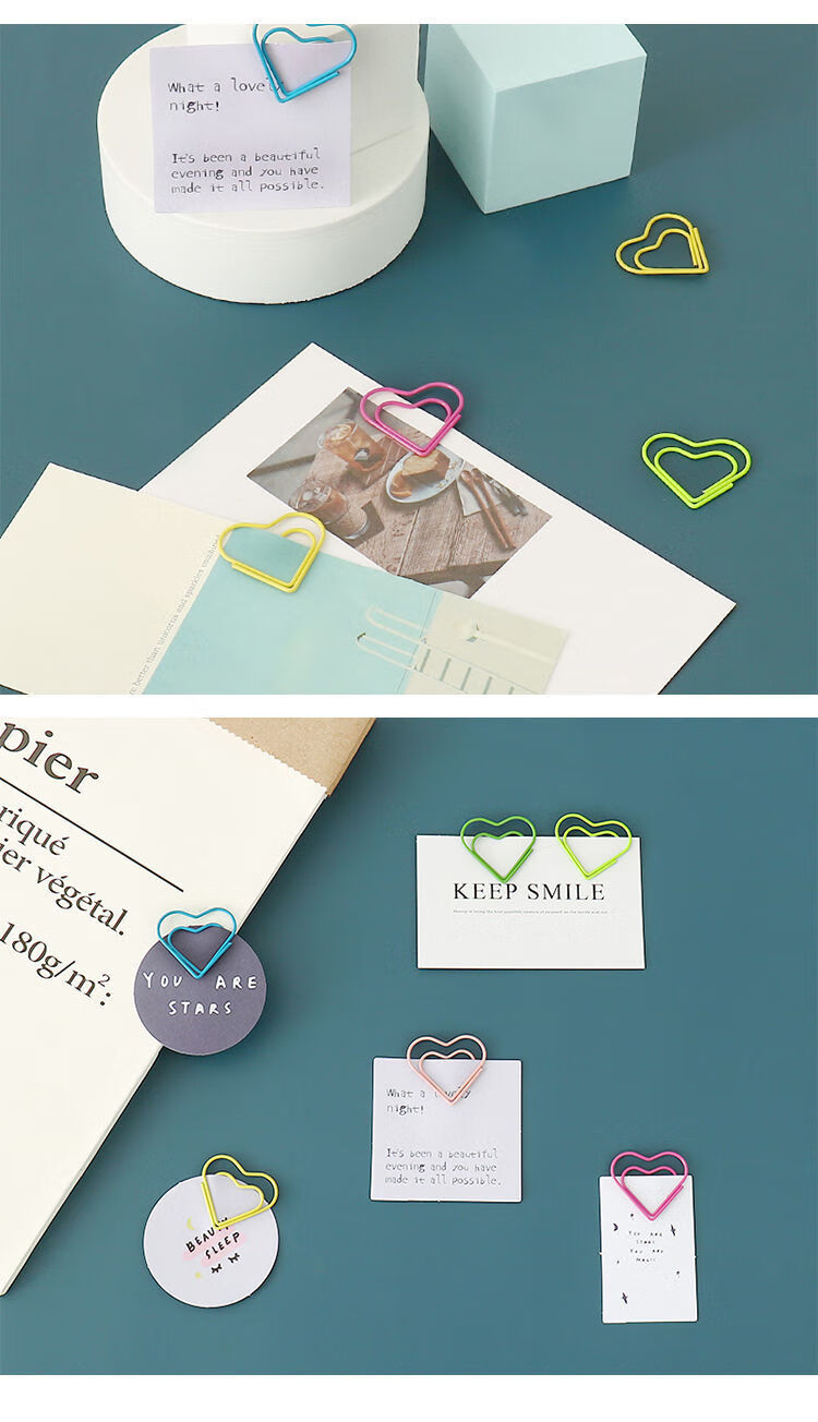 左一仁彩色爱心回形针桃心造型书签少女心曲别针办公文具学生新浅色系