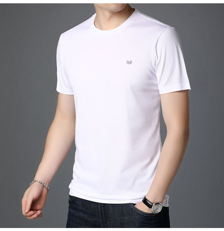 恒源祥男士短袖t恤圆领棉半袖汗衫纯色时尚透气上衣 红色 165 s